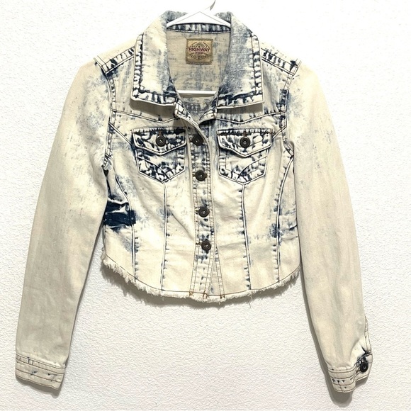 Highway Jeans Junior Bleach Wash Denim Cropped Jacket Size S - Picture 1 of 12